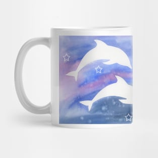 Dolphin Silhouette with watercolor background Mug